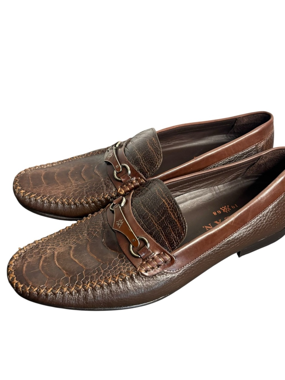 MEZLAN 1968 Genuine Ostrich Horsebit Brown Loafers Mens Size 7M